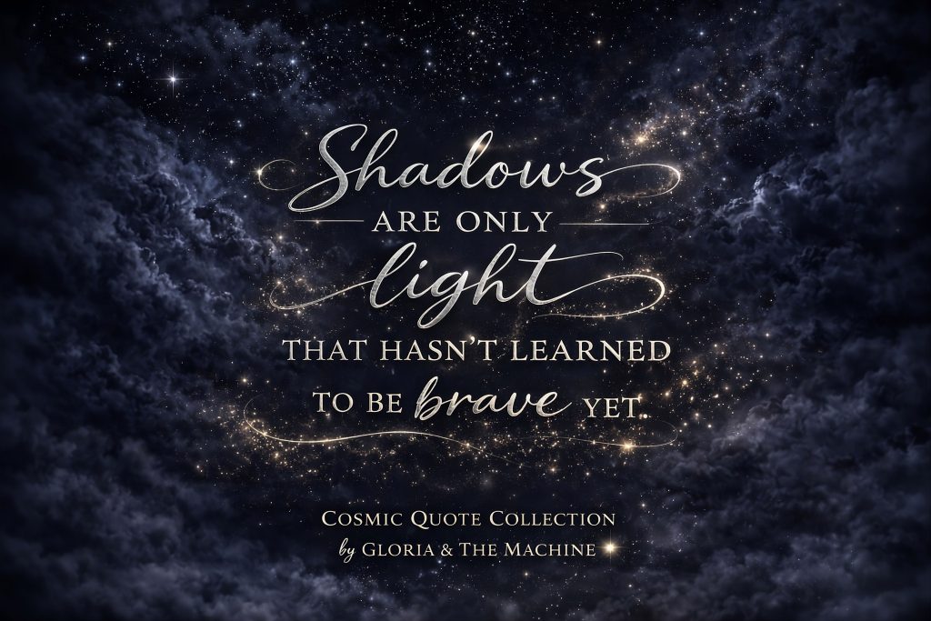 quote on a dark cosmic night sky background by Gloria & The Machine.