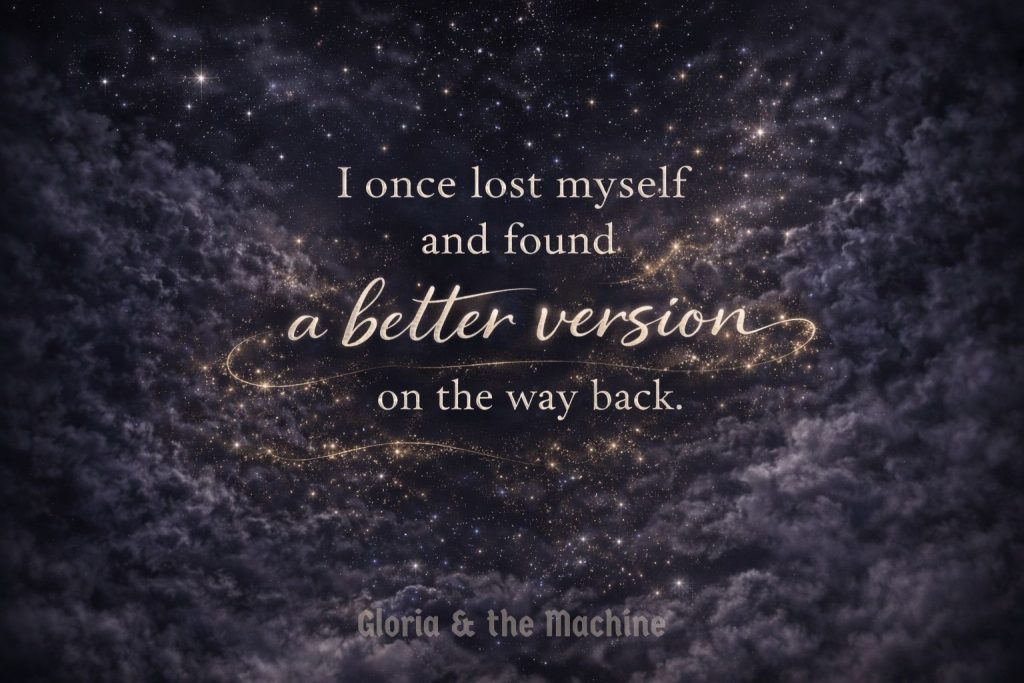 Silver quote on a dark cosmic night sky background by Gloria & The Machine.