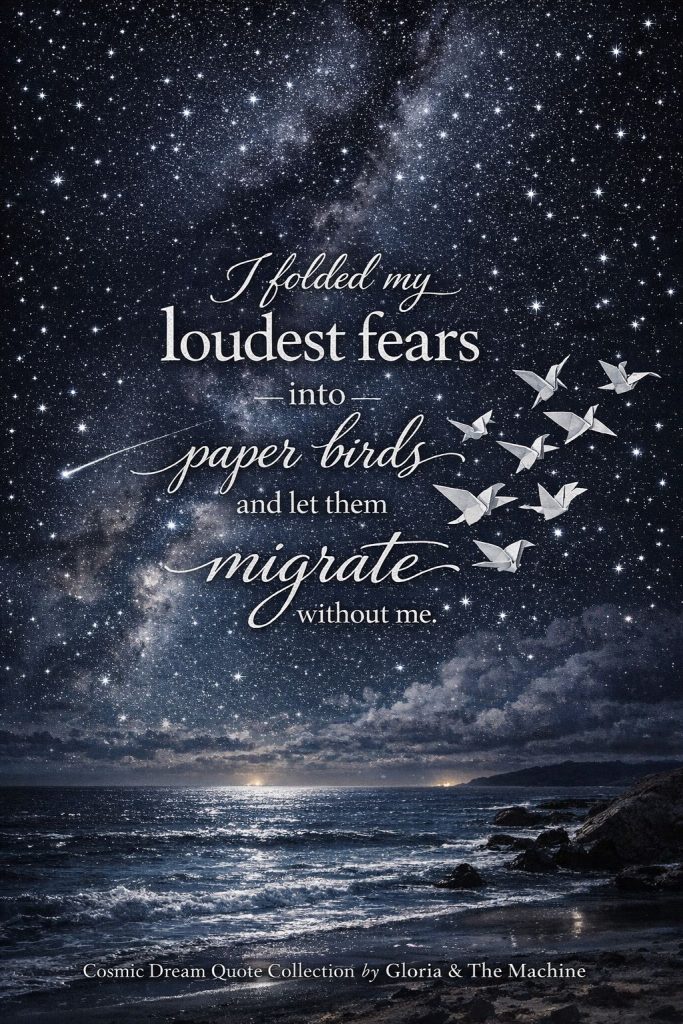 Silver dream quote on a dark cosmic night sky background by Gloria & The Machine.