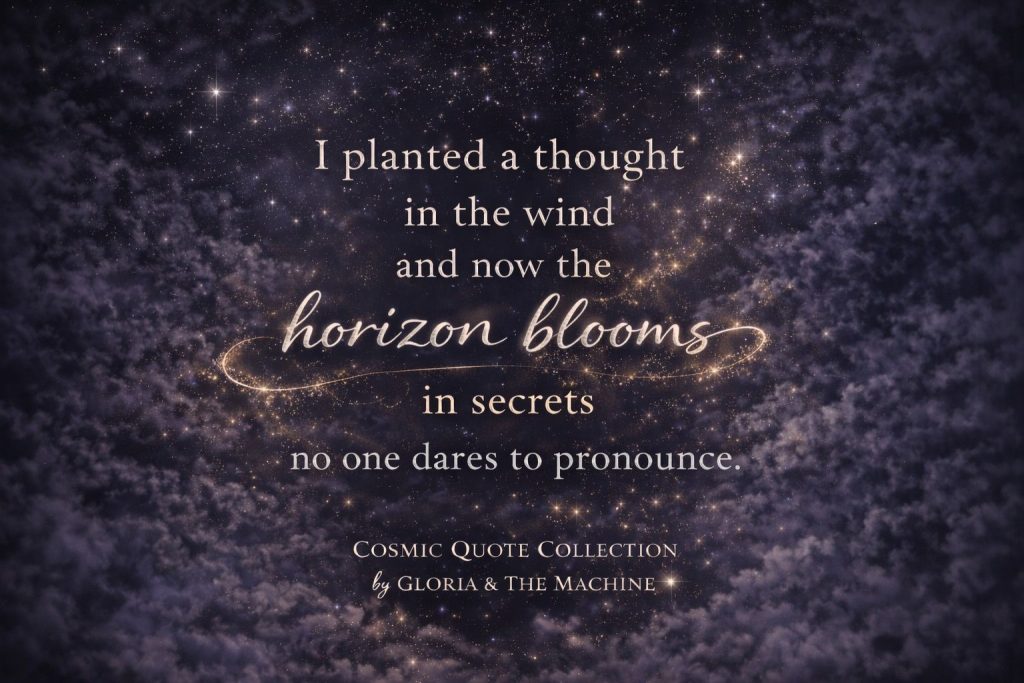 Silver quote on a dark cosmic night sky background by Gloria & The Machine.