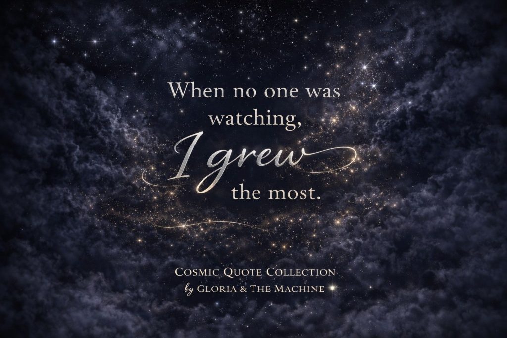 Silver quote on a dark cosmic night sky background by Gloria & The Machine.